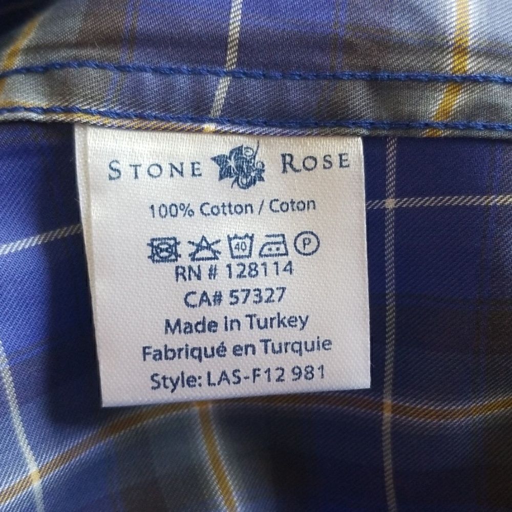 Stone Rose Dress Shirt,Cobalt Blue/Brn Plaid, sz 1 - Picture 6 of 8